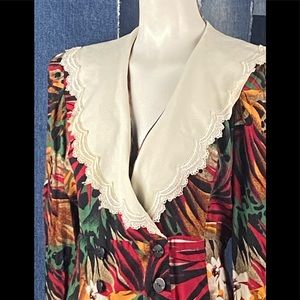 Vintage Nu Mode Womens Floral Pleated Dress w/Peter Pan Collar LayFlat 17”